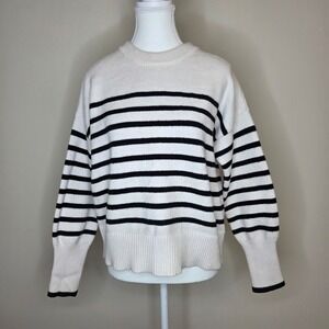 Philosophy Republic Clothing Womens Striped Crewneck Sweater White Black Large